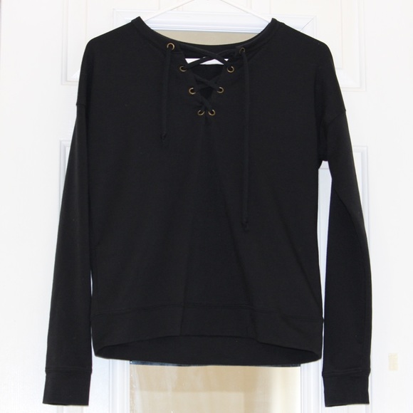 Black Lace-Up Women’s Sweatshirt - Picture 2 of 3